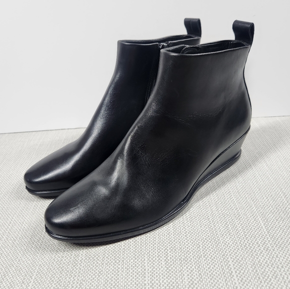 Ecco shape 45 size 38 black wedge boot  ankle inner zipper leather Danish design - Picture 3 of 13